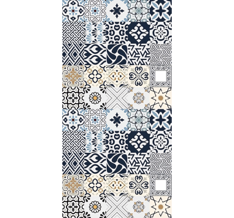 Roller blind beige with blue tiles pattern - TenStickers
