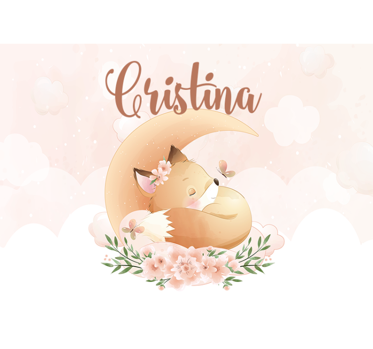 Sleeping fox on moon with name blind kids - TenStickers