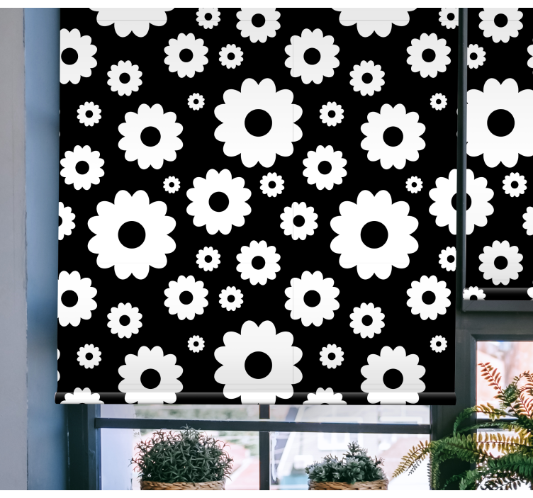 Black and white blossom pattern floral blind - TenStickers