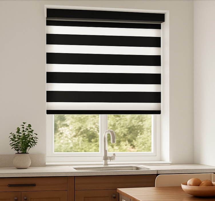 Black and white stripes blinds in a kitchen - TenStickers