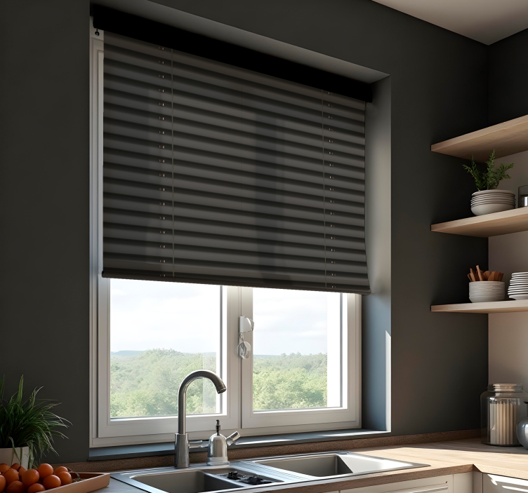 Black blind with gaps  blinds in a kitchen - TenStickers