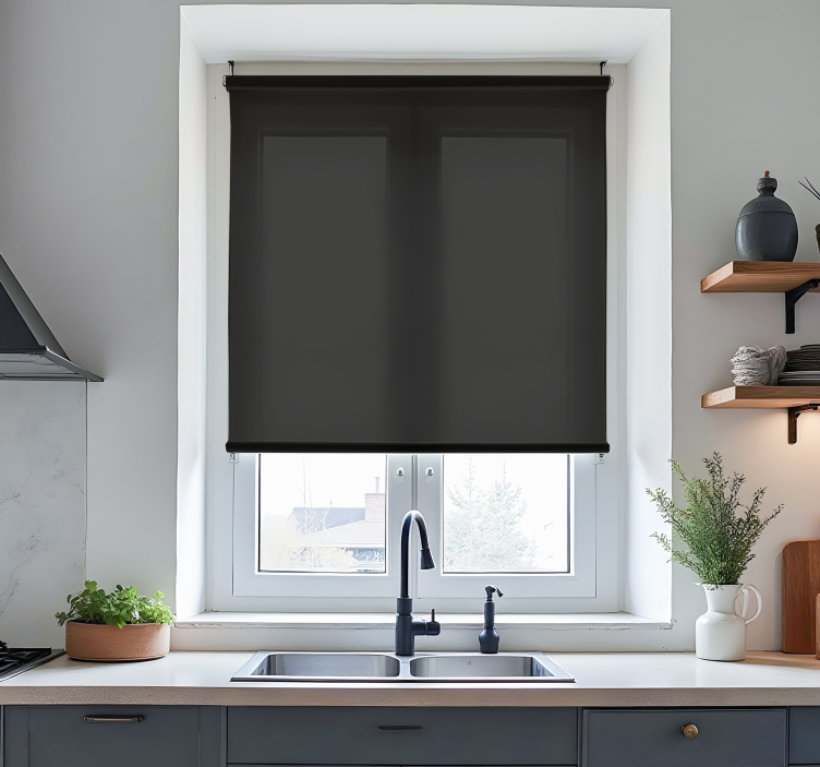 Black monocolor blinds in a kitchen - TenStickers