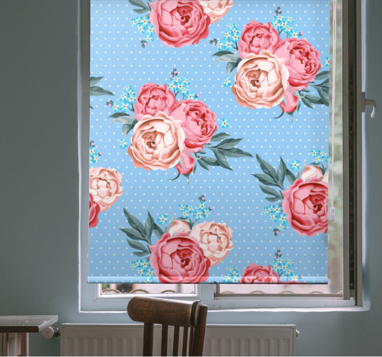 Blue blooming pink roses floral blind - TenStickers