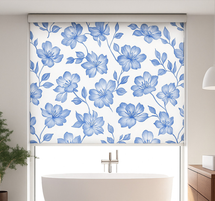 Blue and white floral blind master bedroom - TenStickers