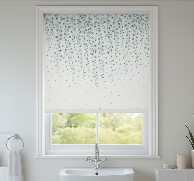 Blue flowers waterfall bathroom blind - TenStickers