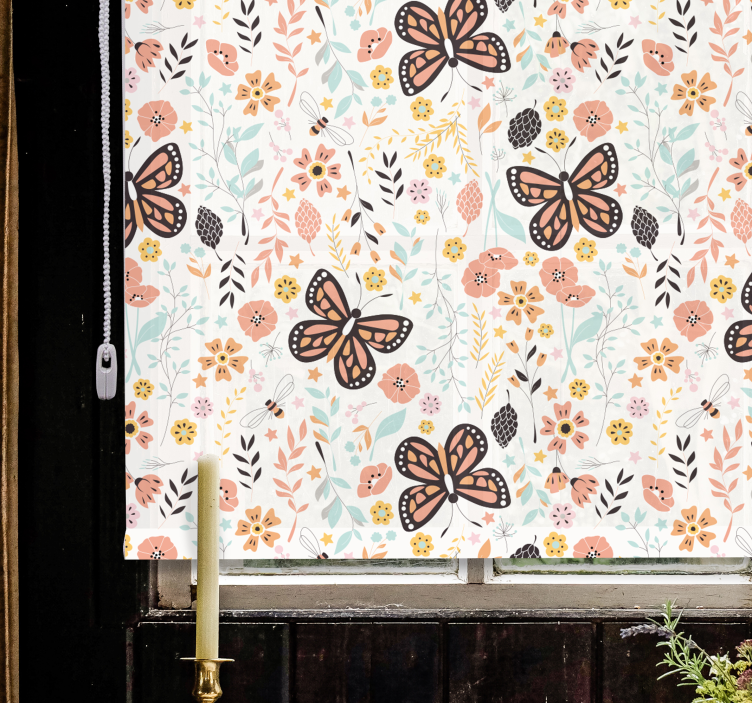 Butterfly Garden Pattern floral blind - TenStickers