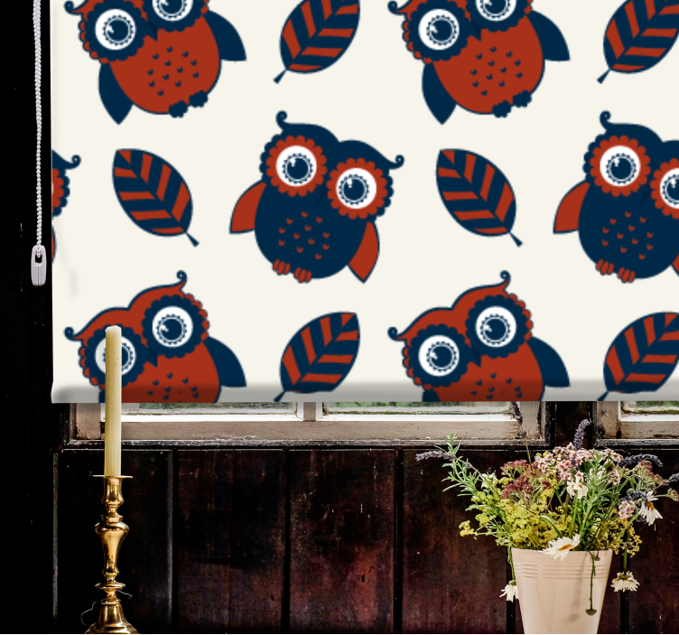 Cartoon Owls and Leaves animal blind - TenStickers