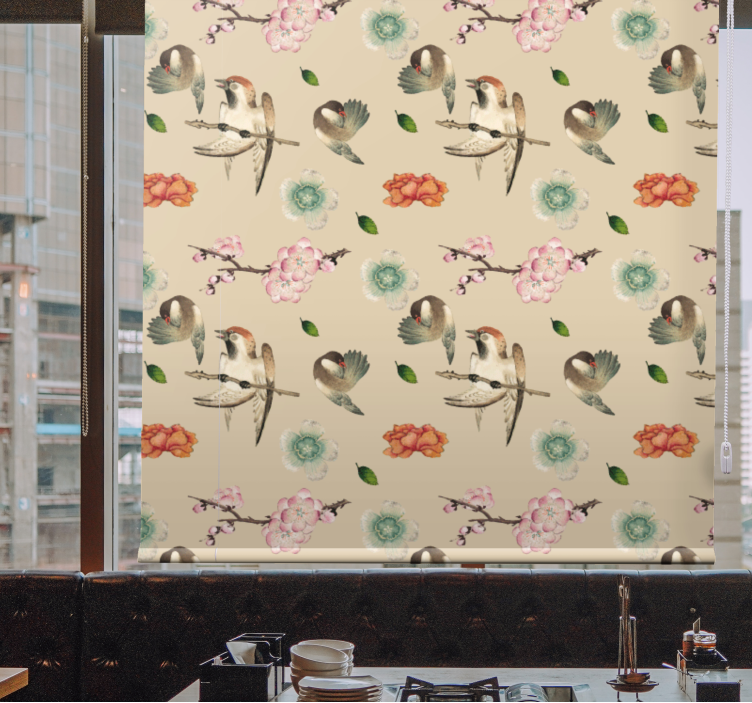 Beige avian design blind flowers - TenStickers