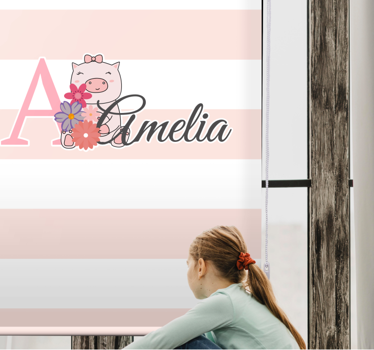Charming piglet with name roller blind nursery - TenStickers