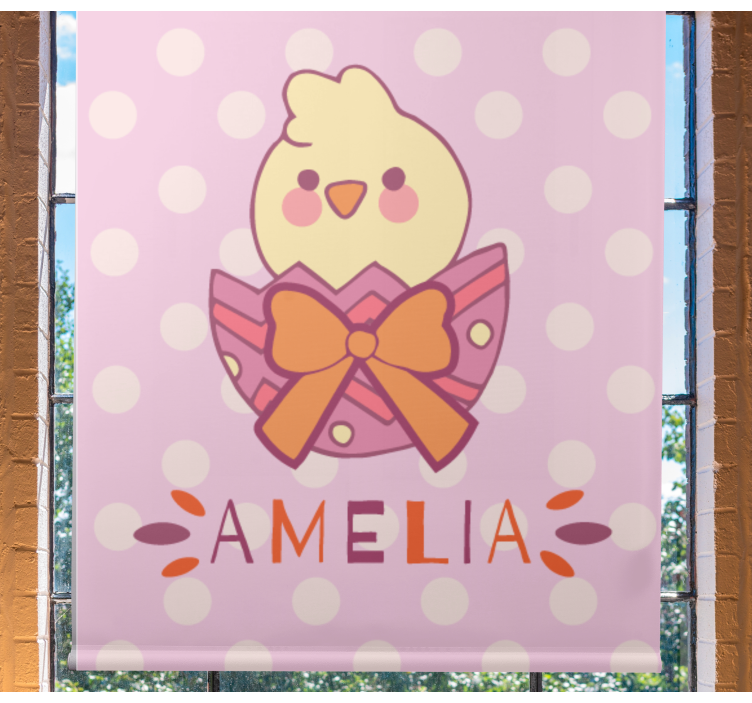 Baby chick with bow and name custom roller blind - TenStickers