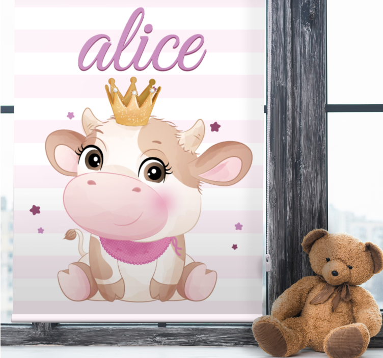 Crowned Cow With Name roller blind nursery - TenStickers