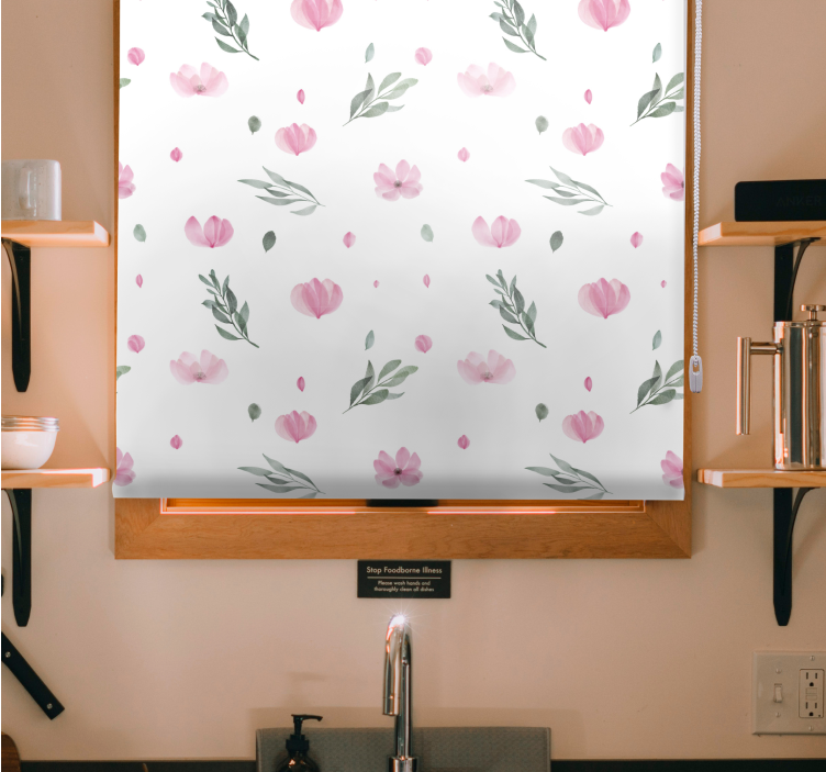 Delicate floral theme blinds in a kitchen - TenStickers