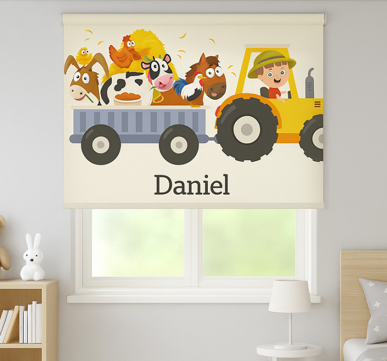 Farm tractor with name custom roller blind - TenStickers