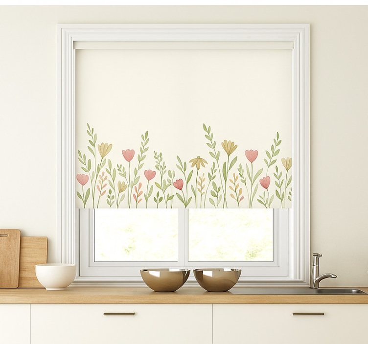 Field Flowers Border blinds in a kitchen - TenStickers