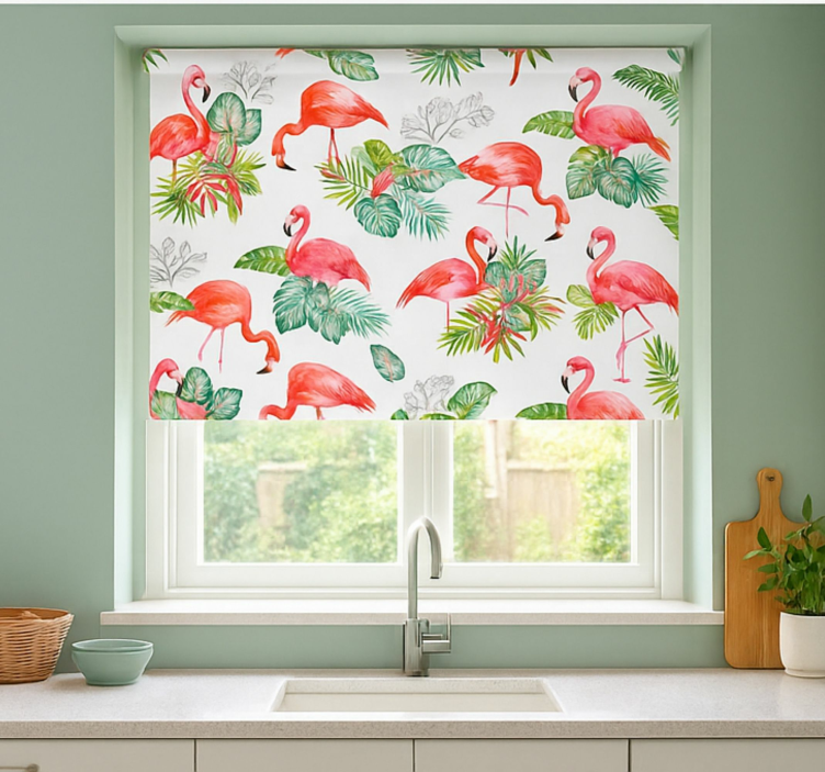 Flamingo Tropical Pattern blinds in a kitchen - TenStickers