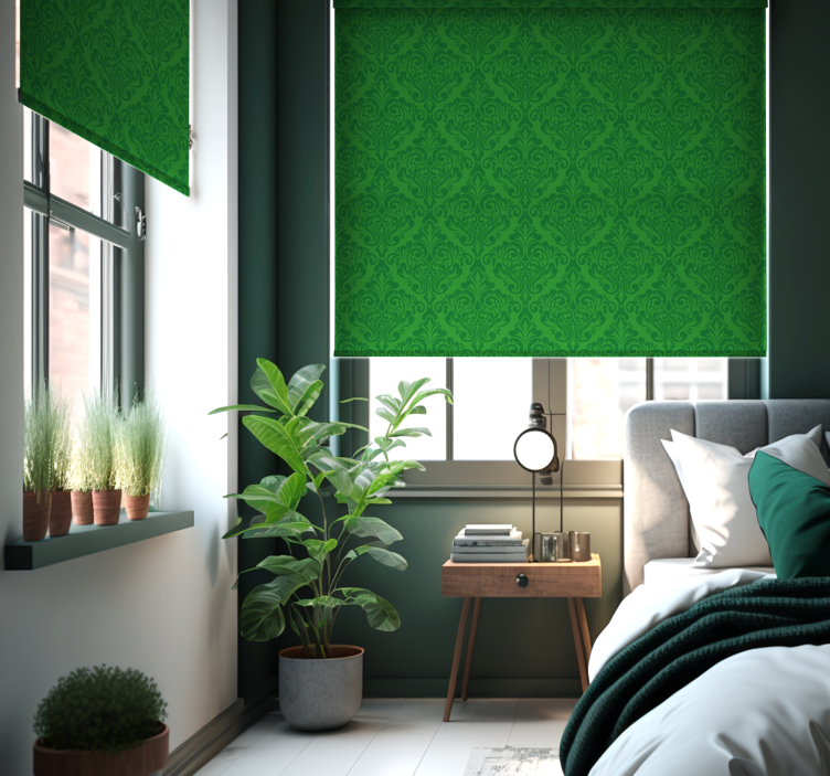 Floral damask Green roller blind - TenStickers
