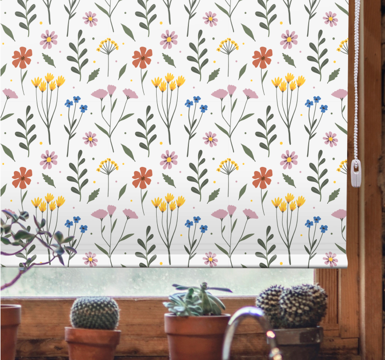 White botanical pattern blind flowers - TenStickers