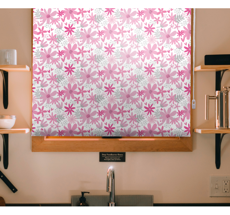 Pink flowers pattern blinds in a kitchen - TenStickers