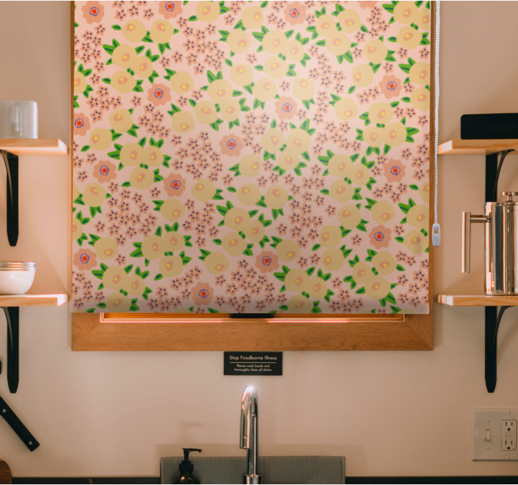 Floral patterns bloom blinds in a kitchen - TenStickers