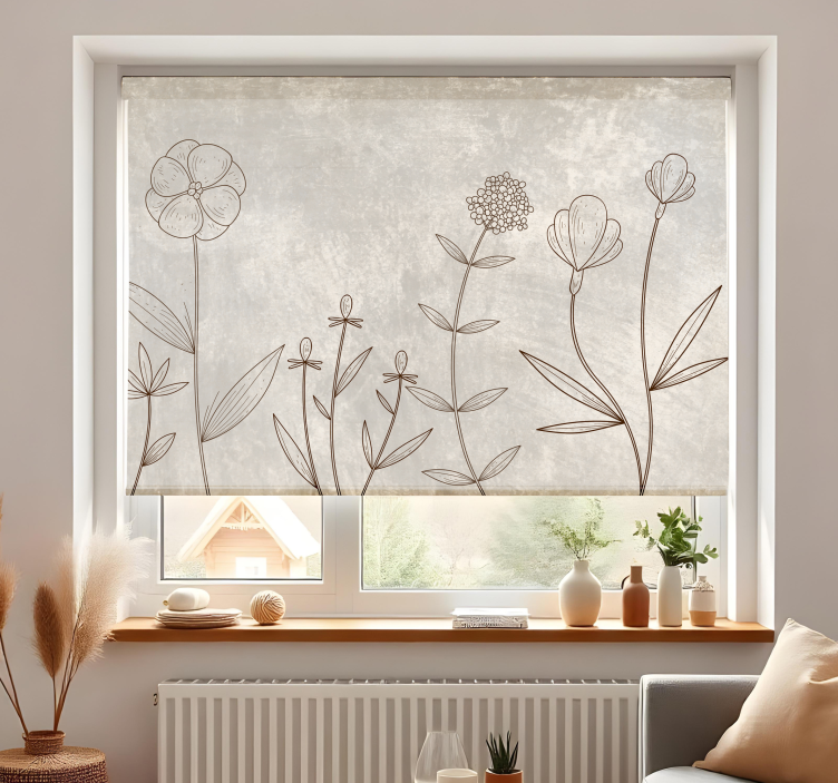 Gray floral sketch pattern living room blind - TenStickers