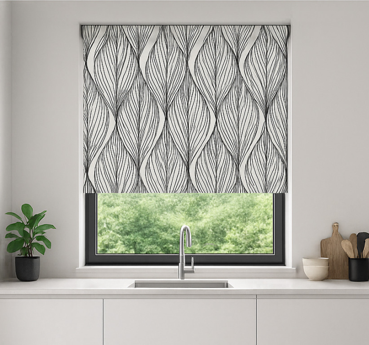 Geometric grey leaves blinds in a kitchen - TenStickers