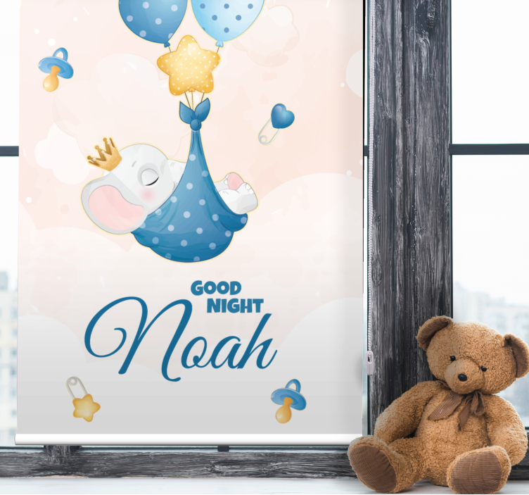 Good night elephant with name roller blind nursery - TenStickers