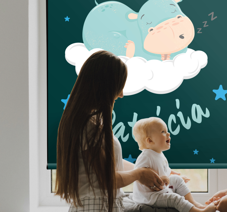 Hippo dream with name roller blind nursery - TenStickers