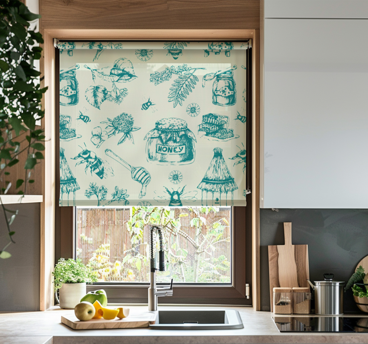 Honey turquoise pattern blinds in a kitchen - TenStickers