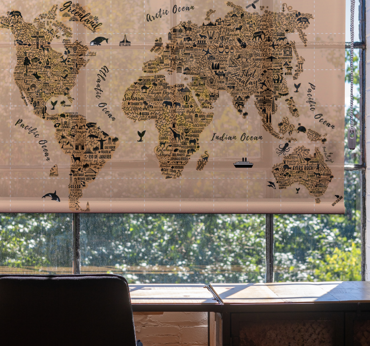 Iconic Landmarks world map roller blind - TenStickers
