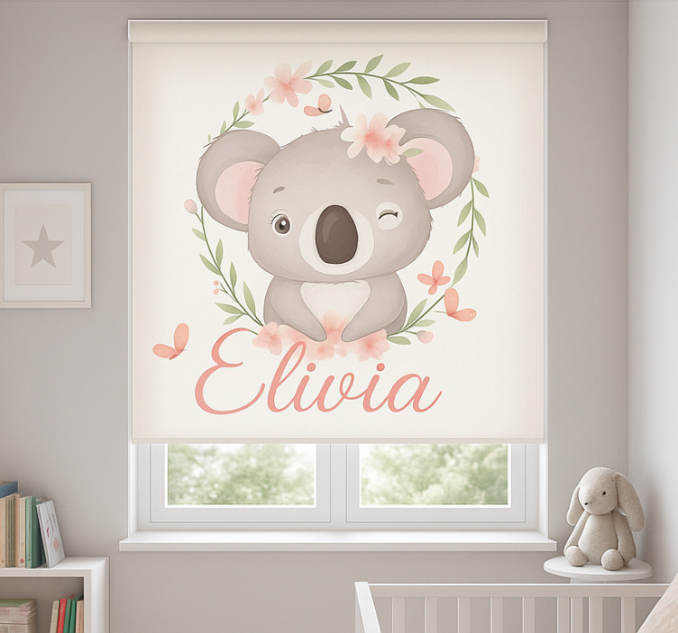 Koala with name custom roller blind - TenStickers