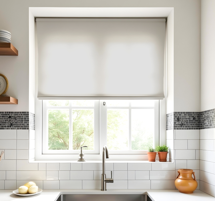 Light grey monocolor blinds in a kitchen - TenStickers