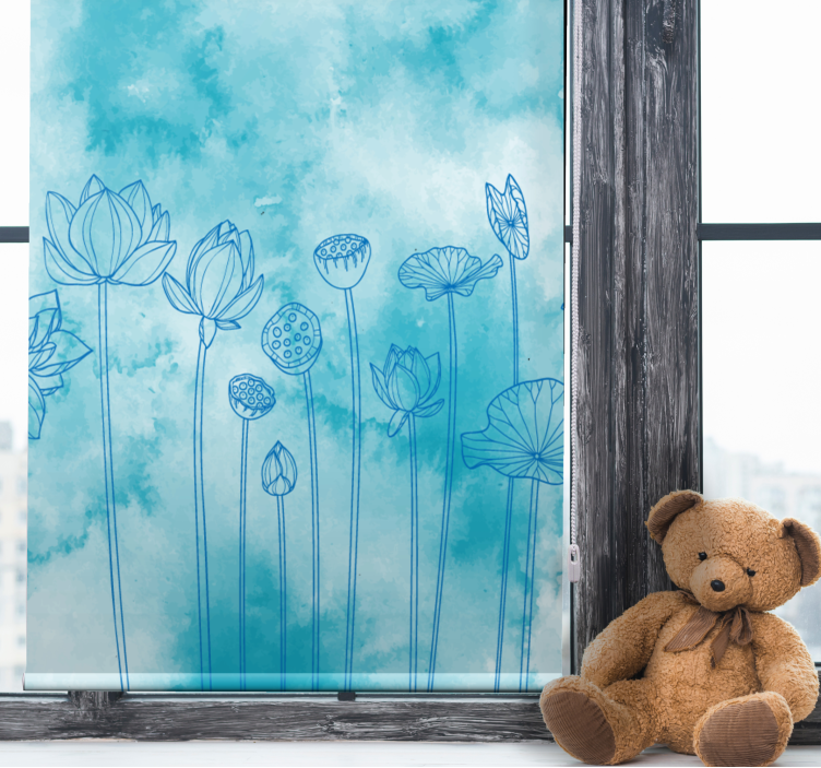 Lotus Blue Pattern blind flowers - TenStickers