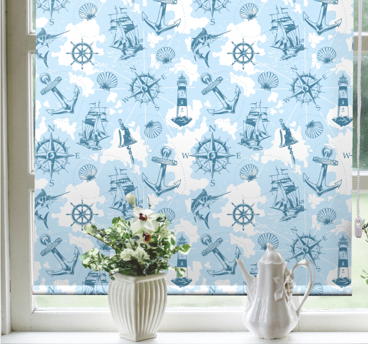 Nautical Icons Pattern blinds in a kitchen - TenStickers