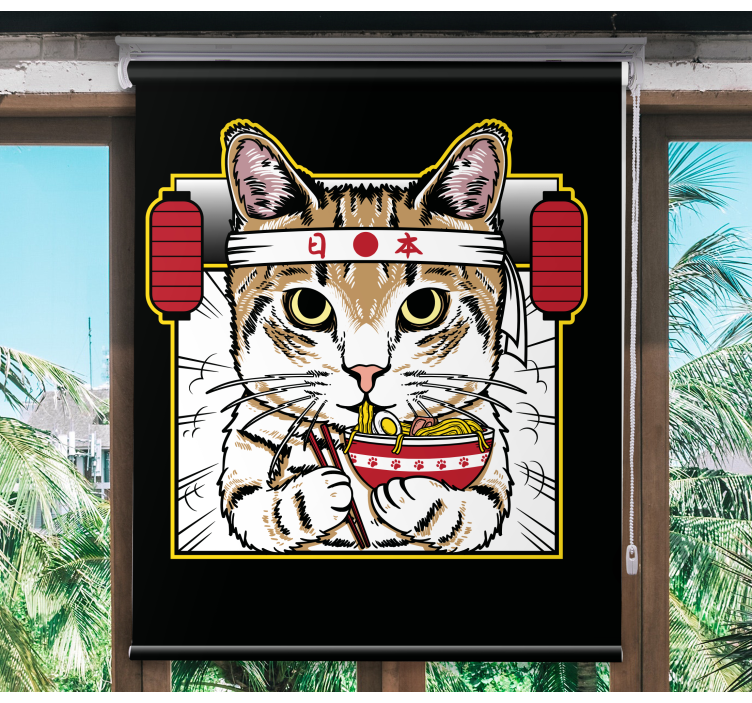 Noodle-Eating Cat animal blind - TenStickers