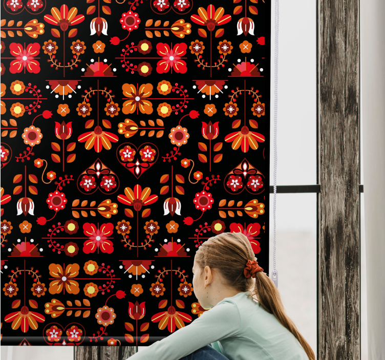 Orange folk art floral blind - TenStickers