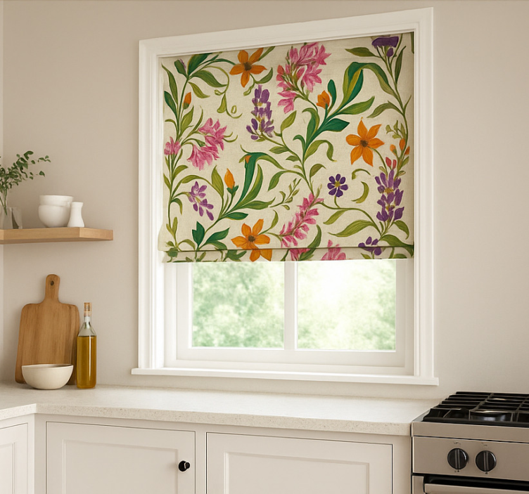 Ornate Floral Vines blinds in a kitchen - TenStickers