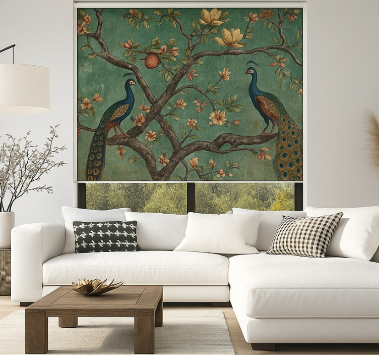Ornate peacock tapestry living room blind - TenStickers