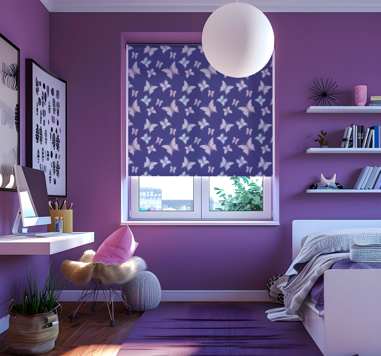 Purple background butterflies roller blind - TenStickers