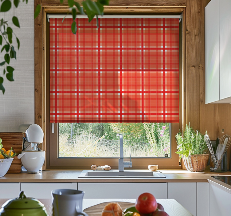 Red gingham pattern blinds in a kitchen - TenStickers