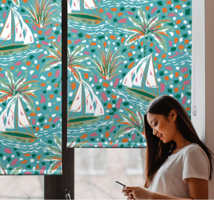 Sailing Boats and Palms floral blind - TenStickers