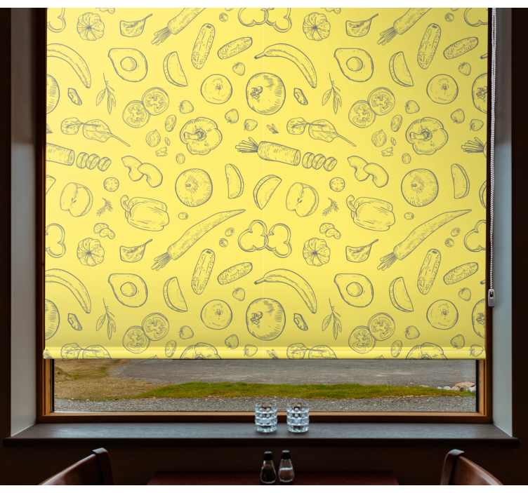 Sketchy fruit pattern blinds in a kitchen - TenStickers