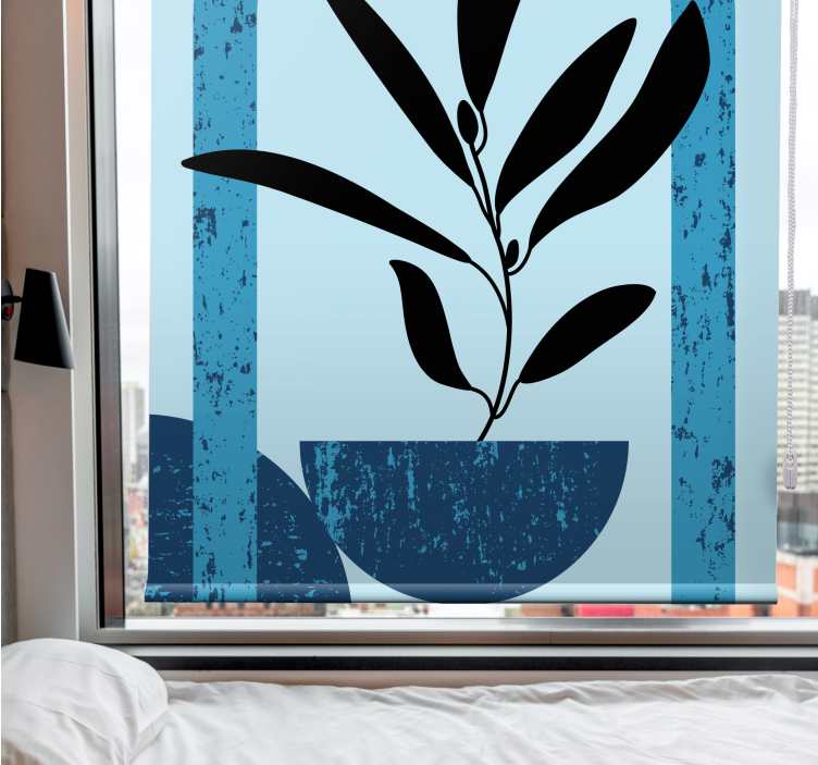 Blue stylish pot plant blind flowers - TenStickers