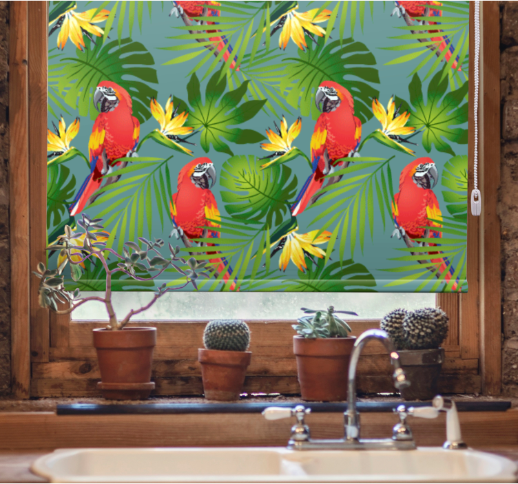 Tropical parrots and leaves animal blind - TenStickers