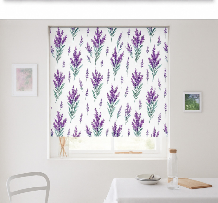 Watercolor lavander sprigs blinds in a kitchen - TenStickers