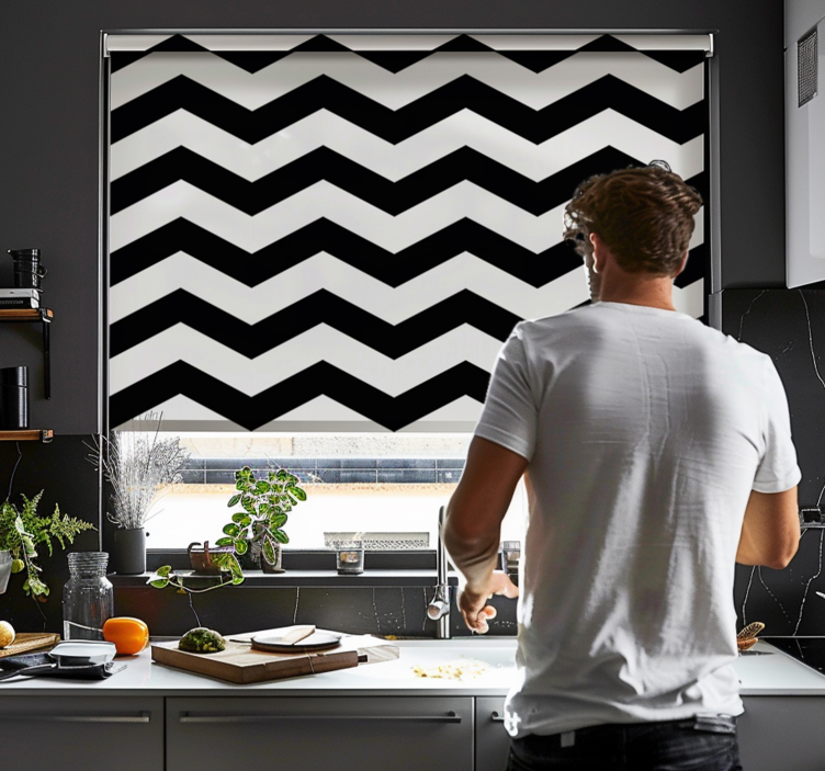 White and black chevron pattern blinds in a kitchen - TenStickers