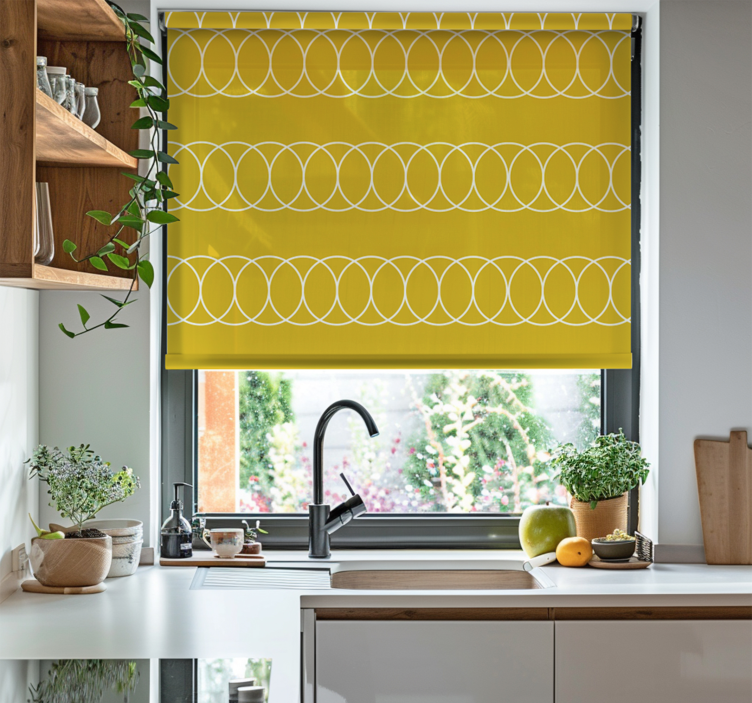 Yellow circles pattern blinds in a kitchen - TenStickers