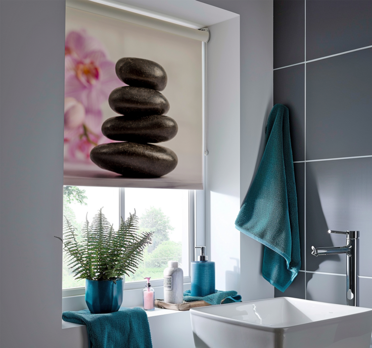 Zen bamboos and pink orchids bathroom blind - TenStickers