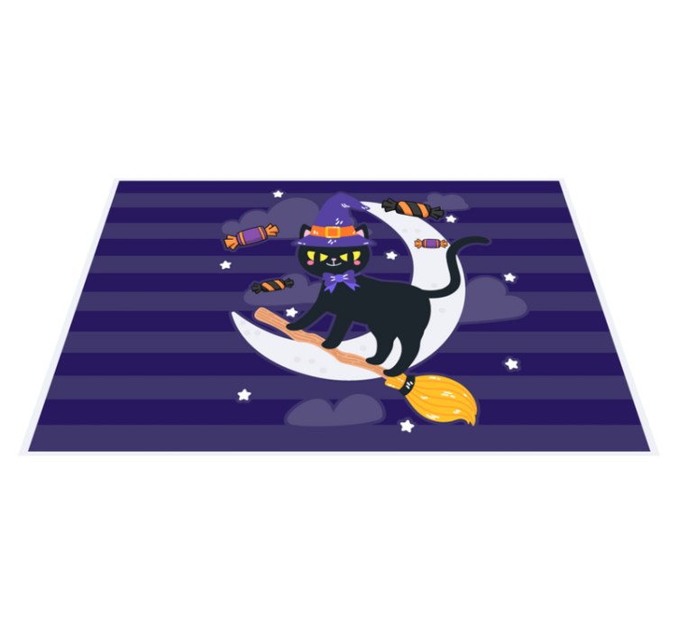 Halloween placemats witchy cat on broom - TenStickers
