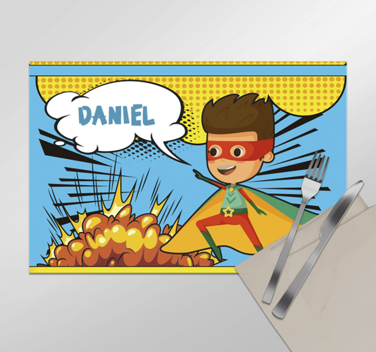 Comic super hero Personalised vinyl placemat - TenStickers