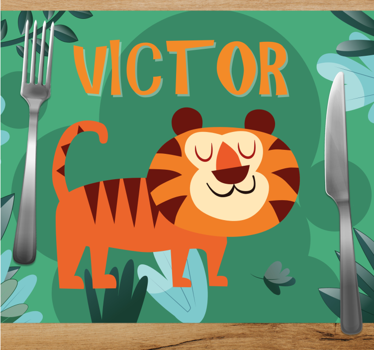 Cute tiger for boy with name children placemats - TenStickers